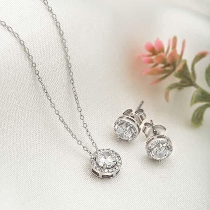 Silver Crystal Gloss Necklace Set view 3