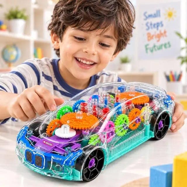 3D Baby Car Toy with 360 Degree Rotation, Gear Simulation Mechanical Car with Sound Music & Light Toys for Kids Boys & Girls, Multicolor view 3