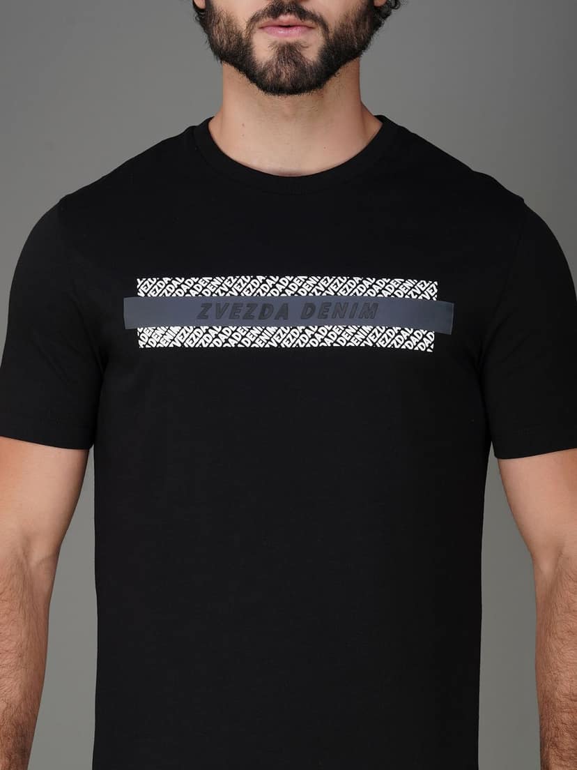 Men's Soft Cotton Jersey Branded Tee Black view 4
