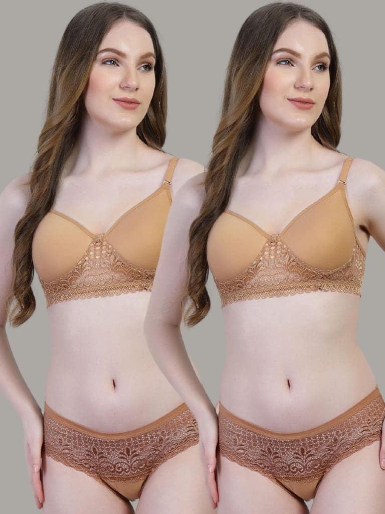 Pack of 2 Cotton Lace Bra Panty Set | Women�s Padded Lingerie Innerwear view 4