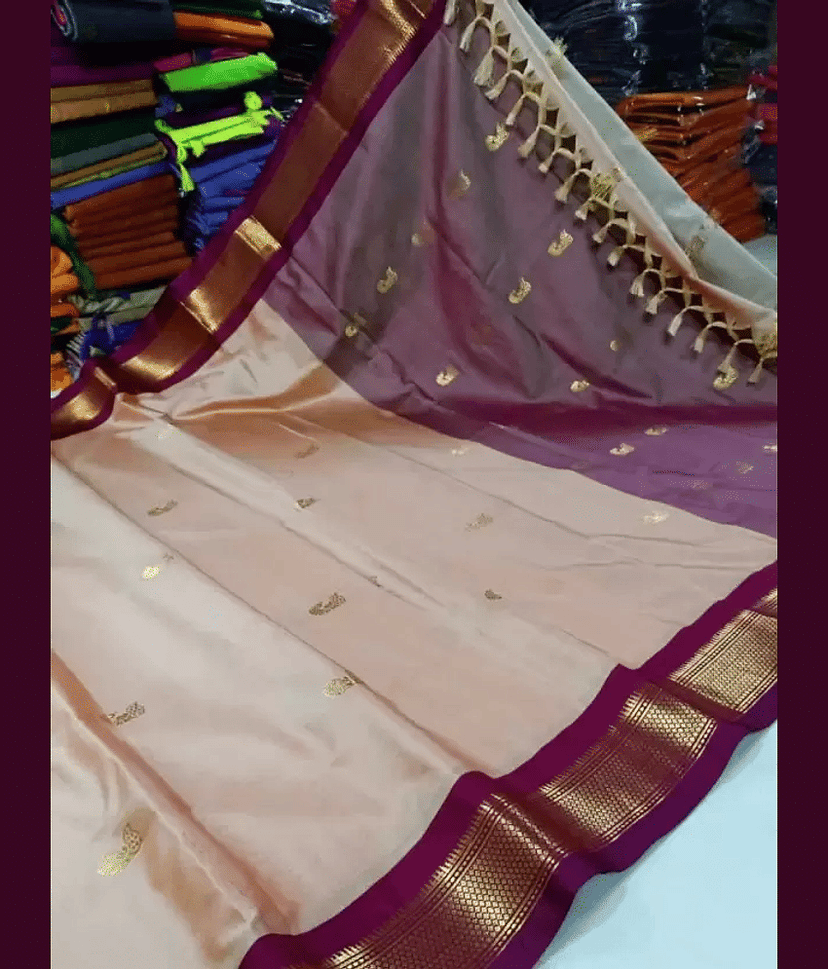VEERAIVA Cotton Silk Woven Saree With Unstitched Blouse Piece ( Peach )