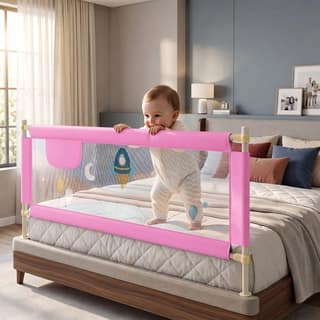 BAYBEE Baby Bed Rail Guard (150x63cm), Bedrail for Baby Toddlers Safety, Portable Kids Bedrail Safeguard Fence with Adjustable Height | Foldable Single Side Bed Protector for Newborn (Dark Pink) BAYBEE Baby Bed Rail Guard (150x63cm), Bedrail for Baby Tod