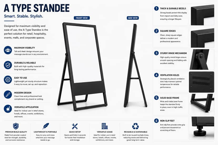 43" A-Type Digital Standee Gold | 4K UHD Indoor Floor-Standing Display | 3-Year Onsite Warranty view 3