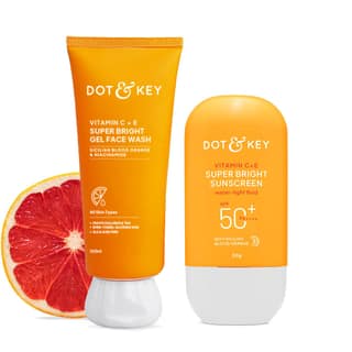 Dot & Key Vitamin C+E Super Bright Sunscreen Spf 50 Pa+++ - 50g & Dot & Key Vitamin C + E Super Bright Gel Face Wash | For Normal Skin | Skin Care Combo | For Women & Men Dot & Key Vitamin C+E Super Bright Sunscreen Spf 50 Pa+++ - 50g & Dot & Key Vitamin