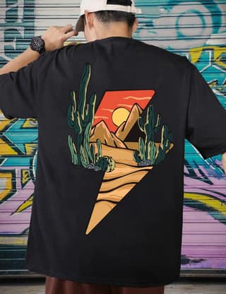 SCOTT FINCHER Men's Black T-Shirt with Desert Scene Graphic Print : AA(ARN)BLACK_243
