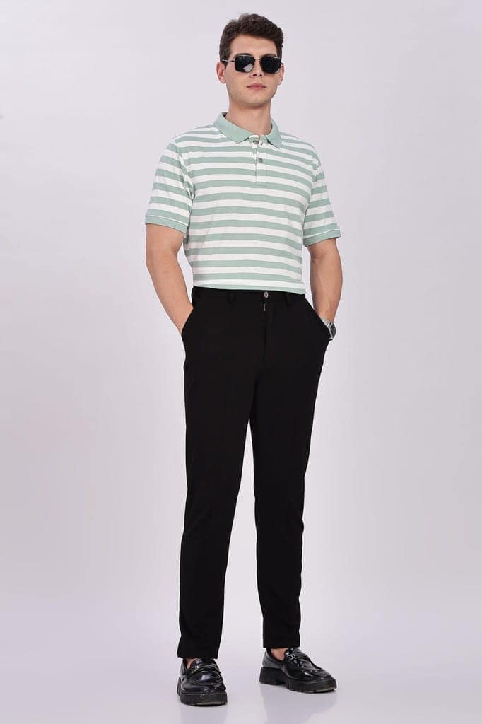 Puff Cotton Green & White Striped Polo view 5