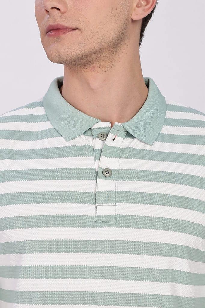 Puff Cotton Green & White Striped Polo view 7