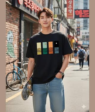 ELBATROSS Men Cotton Blend Oversized Fit Printed T-Shirt ( Black )