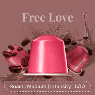 Free Love Espresso Pods - Intensity 5 | Nespresso Compatible | Medium Roast | Premium AA+ Grade Beans | Aluminum Capsules