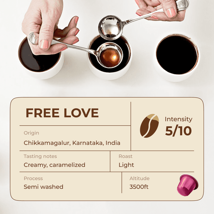 Free Love Espresso Pods - Intensity 5 | Nespresso Compatible | Medium Roast | Premium AA+ Grade Beans | Aluminum Capsules view 3