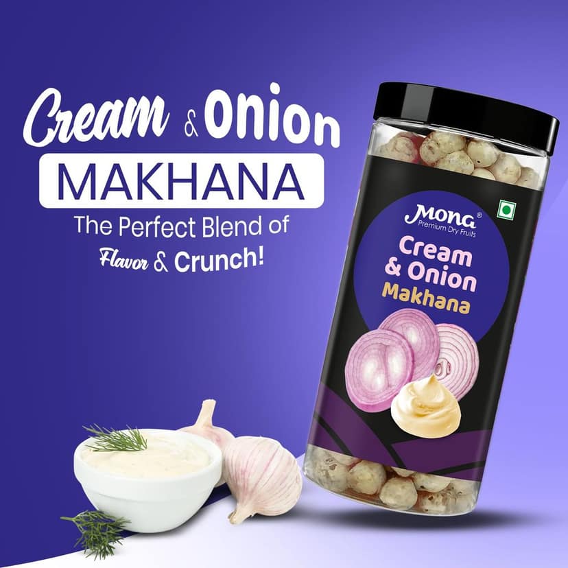 Mona Premium Cream & Onion Roasted Makhana - Healthy & Flavorful Fox Nuts Snack view 2