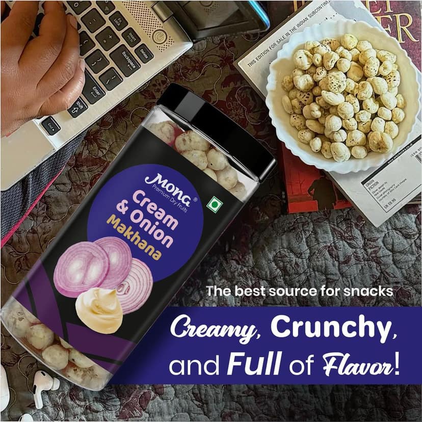 Mona Premium Cream & Onion Roasted Makhana - Healthy & Flavorful Fox Nuts Snack view 3