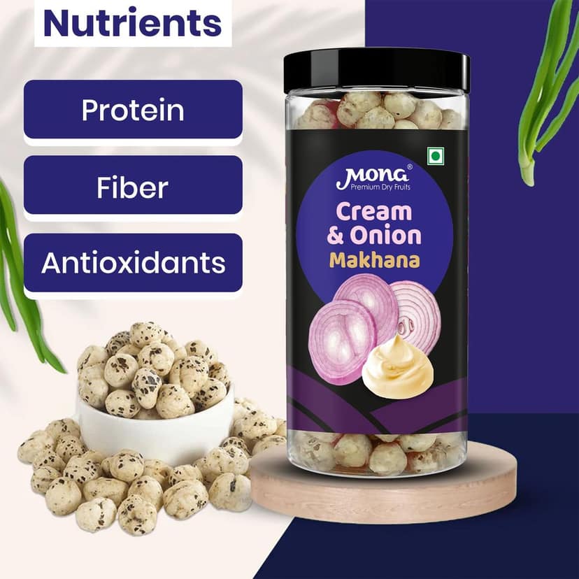 Mona Premium Cream & Onion Roasted Makhana - Healthy & Flavorful Fox Nuts Snack view 5