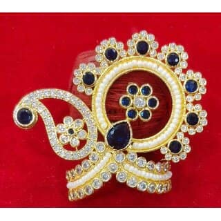 Blue Zircon Mukut Crown Floral Stonework, Pearl Accents (Size 4/5 Laddu Gopal)