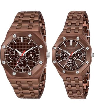 acnos Silver Stainless Steel Analog Couple's Watch