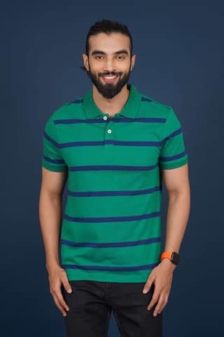 Men's Green/Blue Striped Polo T-Shirt