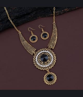 ShreejiHuf Alloy Golden Traditional Necklaces Set Long Haram