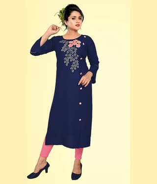 HAYA - Navy Rayon Women's Straight Kurti ( Pack of 1 )