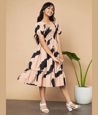 ZWERLON Rayon Fit And Flare Dress For Girls ( Pack of 1 , Pink )