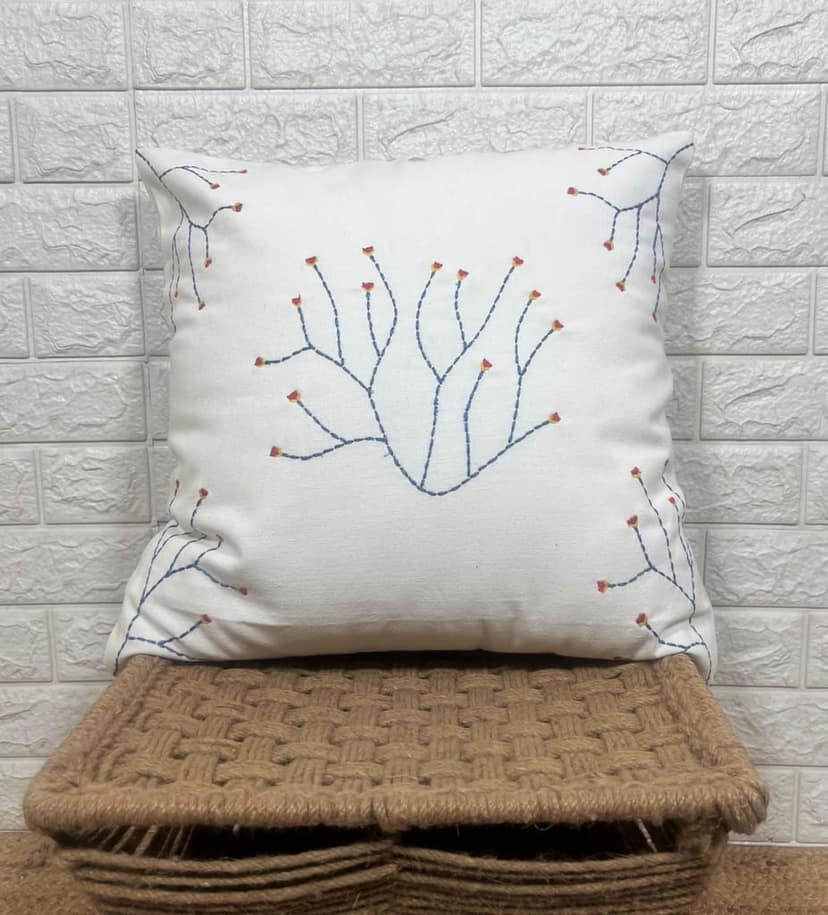 Indihomecraft Cushion Cover Hand Embroidery Inspired Decorative Boho Cushion Cover for Sofa Couch Swing Chair Living Room & Bedroom 18 x 18 Inches, Pack of 1