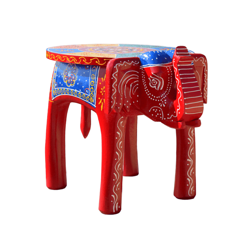 Wooden Hand Painted Elephant Stool / Elephant Table / Side Table ( 12 inches ) view 2