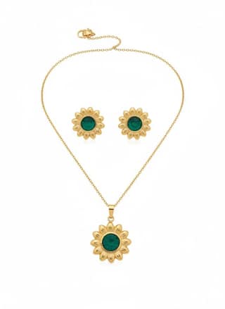 GemGleam - Gold Plated Pearl Pendant Set with Earrings for Women | Elegant Designer Jewellery | Anti-Tarnish | Skin-Friendly | Stylish Lightweight Jewellery for Girls (Sun Flower)