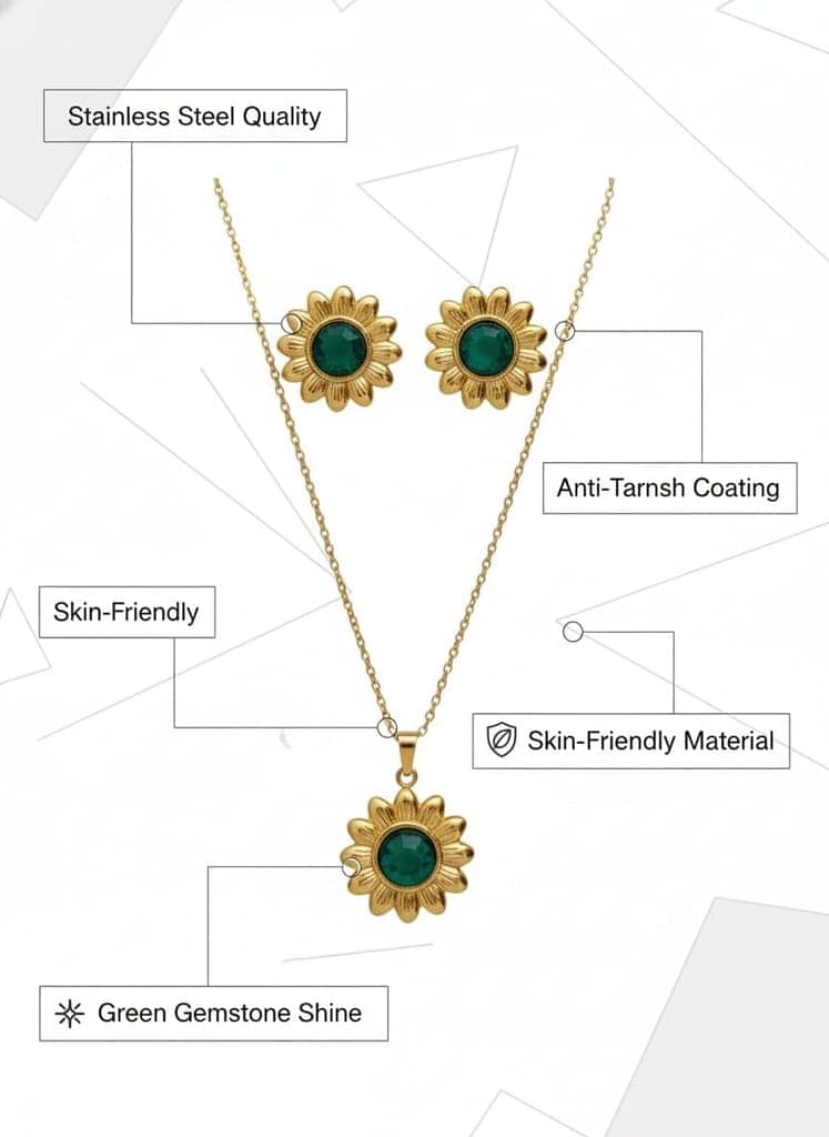 GemGleam - Gold Plated Pearl Pendant Set with Earrings for Women | Elegant Designer Jewellery | Anti-Tarnish | Skin-Friendly | Stylish Lightweight Jewellery for Girls (Sun Flower) view 5