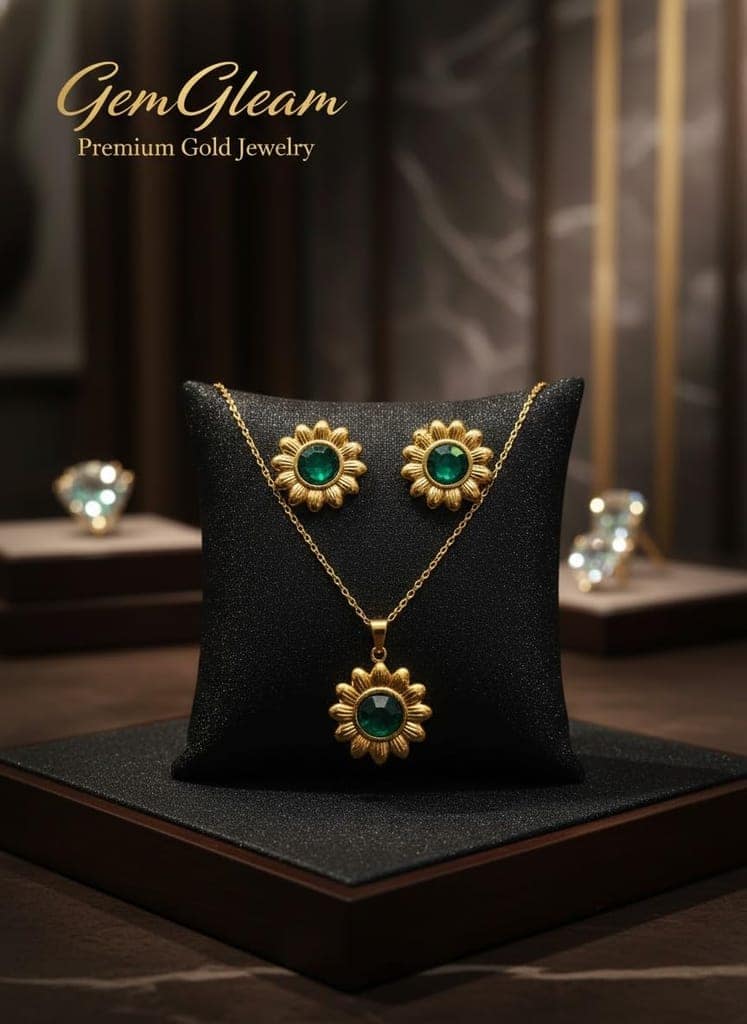 GemGleam - Gold Plated Pearl Pendant Set with Earrings for Women | Elegant Designer Jewellery | Anti-Tarnish | Skin-Friendly | Stylish Lightweight Jewellery for Girls (Sun Flower) view 6