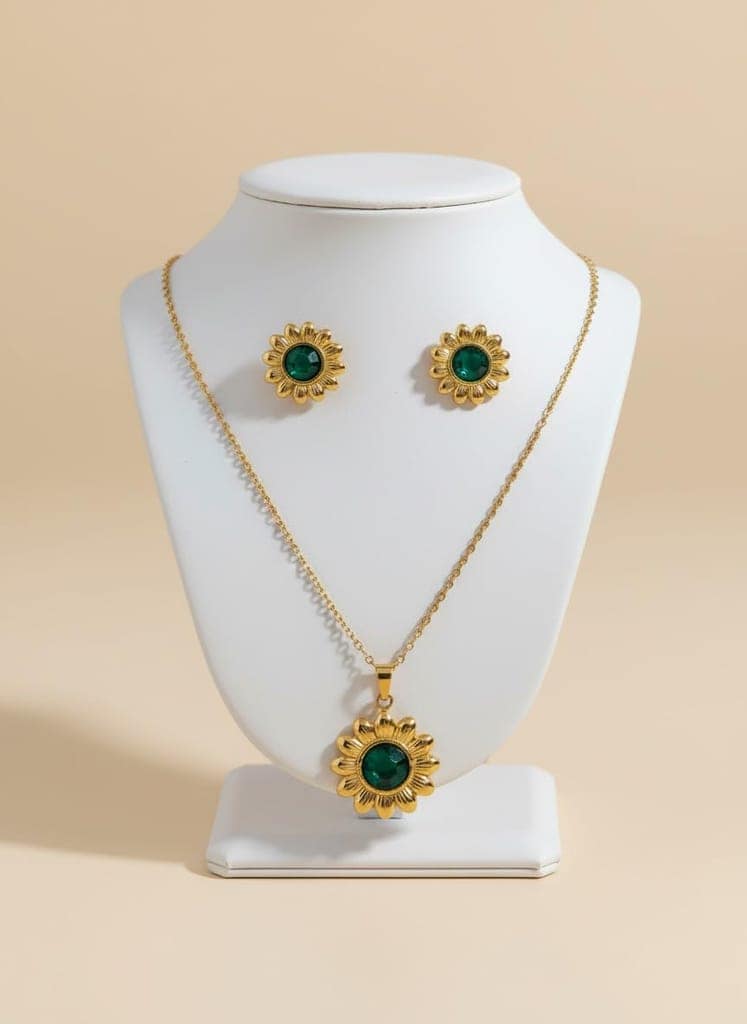 GemGleam - Gold Plated Pearl Pendant Set with Earrings for Women | Elegant Designer Jewellery | Anti-Tarnish | Skin-Friendly | Stylish Lightweight Jewellery for Girls (Sun Flower) view 8