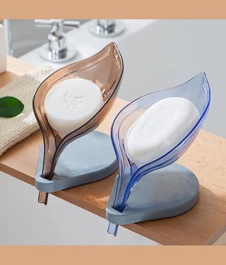 BLUE HOME AND KITCHEN Leaf Shape Plastic Soap Holder With Suction Cup (Pack of 2)