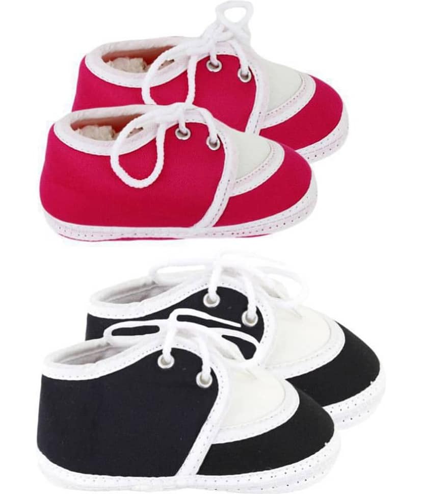 Neska Moda Pack Of 2 Baby Infant Soft Black and Pink Booties For Age Group 0 To 12 Months view 2