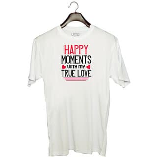 UDNAG Unisex Round Neck Graphic 'Valentines Day | happy moment whith my true love' Polyester T-Shirt White