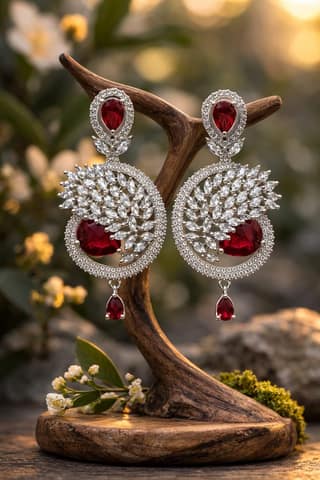 ✨Red Stone American Diamond Dangle Earrings for Women | Bridal Wedding Statement Earrings | Party Wear Designer Jewelry ✨