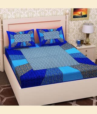 PETROSOLY Cotton 1 Double Queen Bedsheet with 2 Pillow Covers ( Blue )