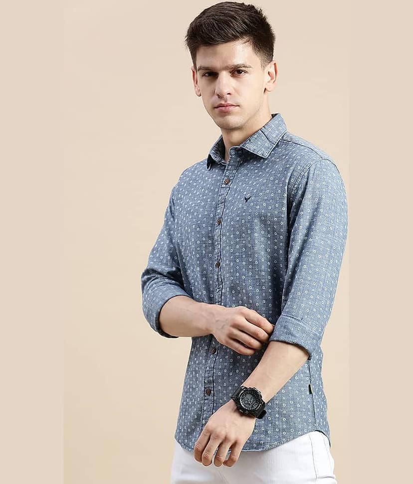 Showoff Cotton Blend Regular Fit Printed Full Sleeves Men's Casual Shirt - Blue ( Pack of 1 ) view 3