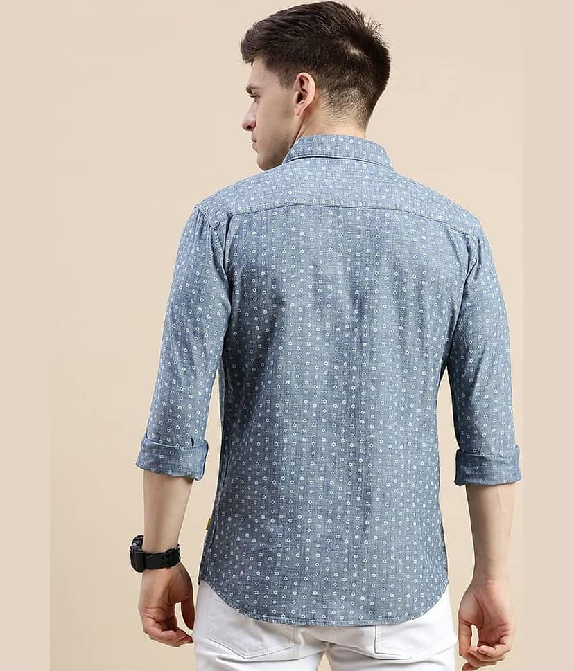 Showoff Cotton Blend Regular Fit Printed Full Sleeves Men's Casual Shirt - Blue ( Pack of 1 ) view 4