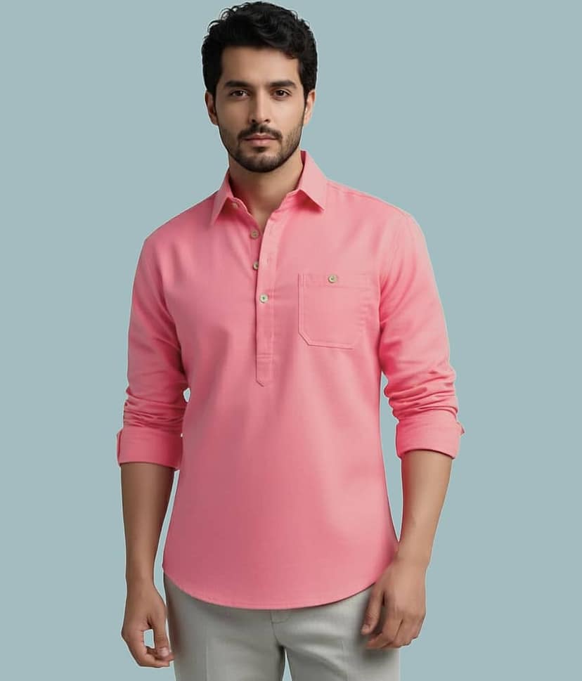 BHUVIKOO Cotton Blend Plain Shirt Style Kurta For Men ( Grey )