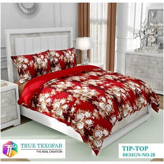 Black Bee White Flower Print On Maroon Base Double Bedsheet With 2 Pillow Covers (208 X 213 Cm)(Bs32-07)
