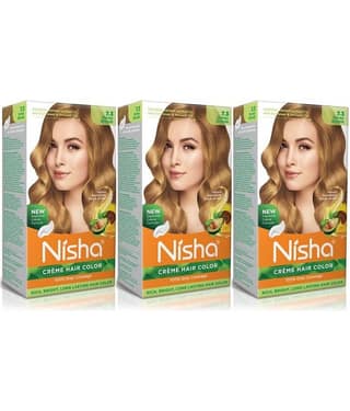 Nisha Creme Hair Color 7.3 Honey Blonde 120g Pack of 3, Permanent Hair Colour for Long Lasting Hair, 100% Grey Coverage