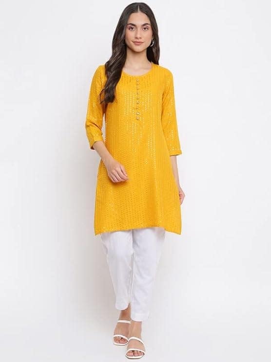 INDIAN KNOTS Yellow Embroidered Tunic_11-02-DG00305 view 3