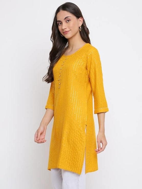 INDIAN KNOTS Yellow Embroidered Tunic_11-02-DG00305 view 4