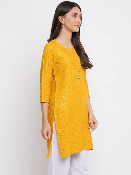 INDIAN KNOTS Yellow Embroidered Tunic_11-02-DG00305 view 5