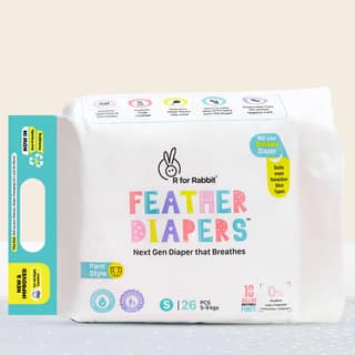 R for Rabbit Pant Style Feather Diaper Small (S) Size for Baby 5 to 9 kgs 26 Units (26 Count, Pack Of 1) R for Rabbit Pant Style Feather Diaper Small (S) Size for Baby 5 to 9 kgs 26 Units (26 Count, Pack Of 1) - S Size - 26 Pack