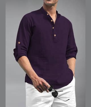 BHUVIKOO Cotton Blend Plain Shirt Style Kurta For Men ( Light Green )