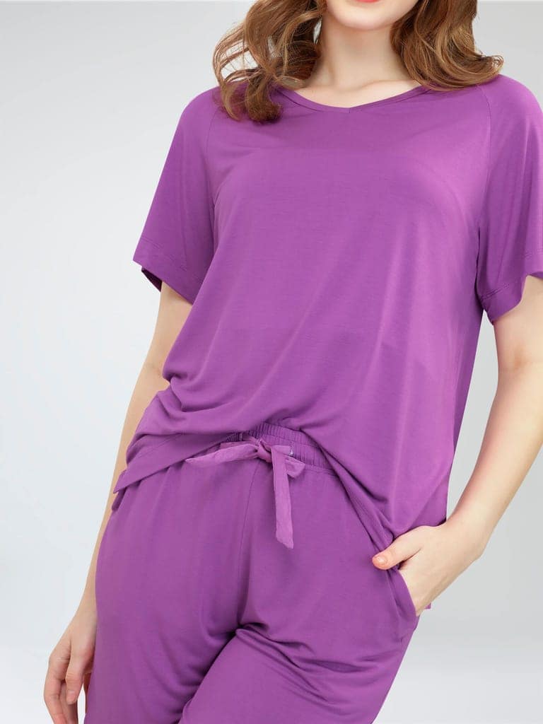 ZEYO Women's Viscose Blue Solid Plain Night Suit Set of Top & Shorts view 2