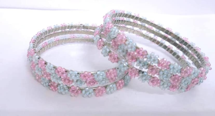 FSH Beads Bangles Pink And Light Blue Set of 4 view 2