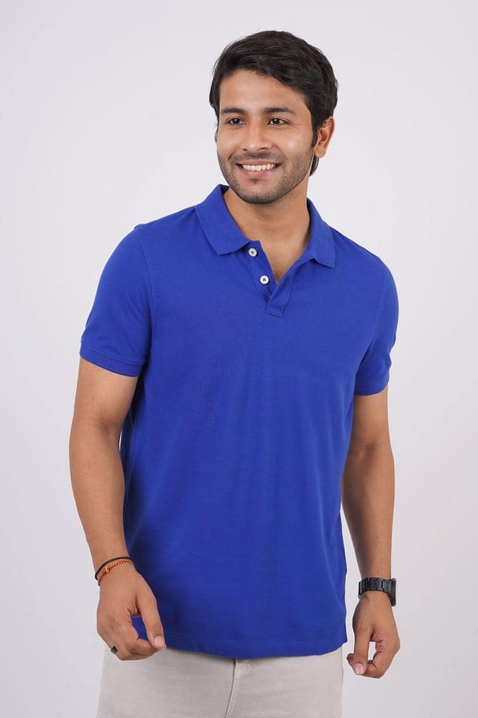Men's Royal Blue Solid Polo T-Shirt view 4