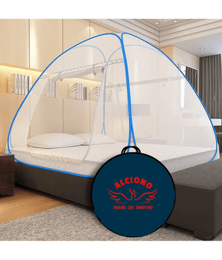 alciono - Blue Polycotton Foldable Mosquito Net, Machardani ( Pack of 1 )