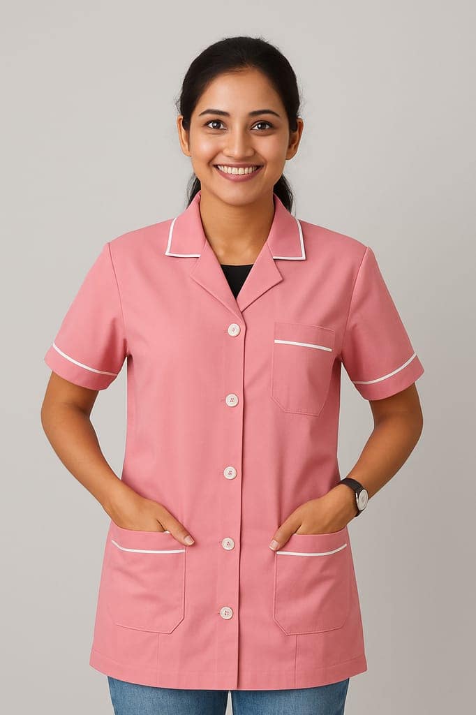 Unisex Staff Apron | 3-pockets Apron | Pink Color | Comfortable | Durable | Best Fitted For Medical Professionals (Staff, Nursing & Lab Technicians)