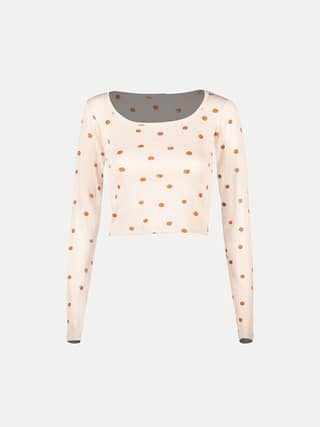 Women Cream All Over Printed cropped Full Sleeve T shirts